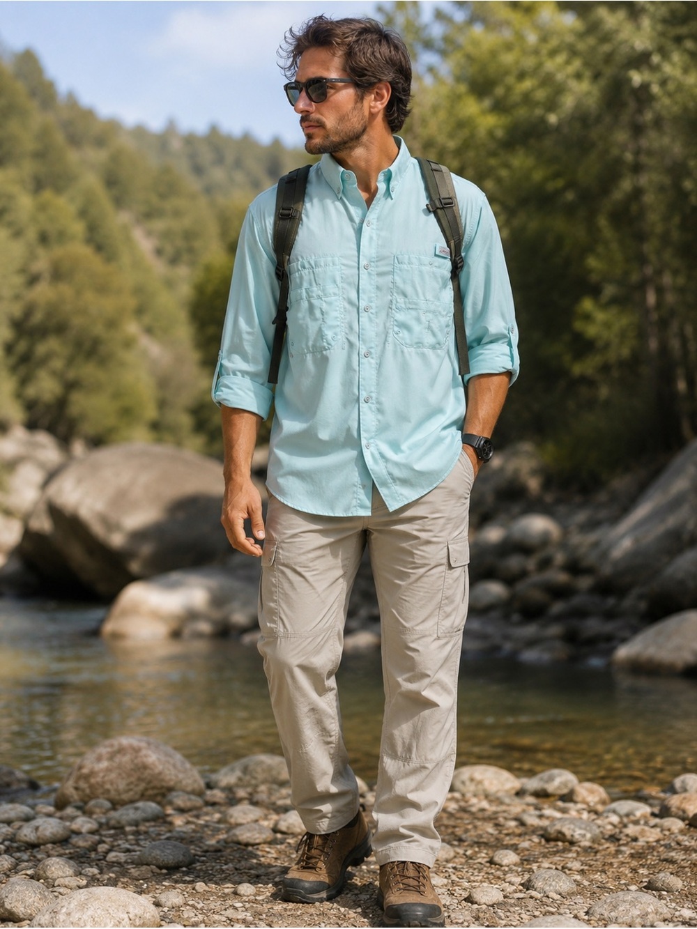 Columbia Light Mint Green PFG Fishing Shirt